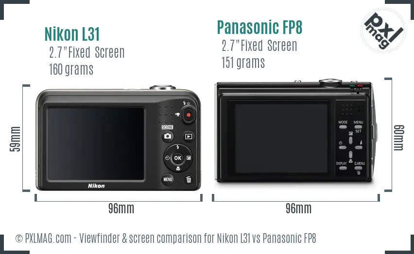 Nikon L31 vs Panasonic FP8 Screen and Viewfinder comparison