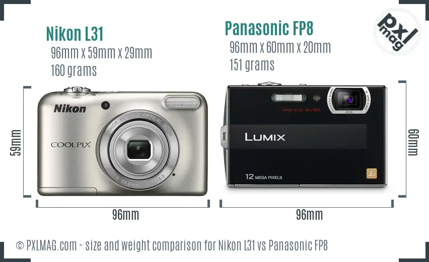 Nikon L31 vs Panasonic FP8 size comparison