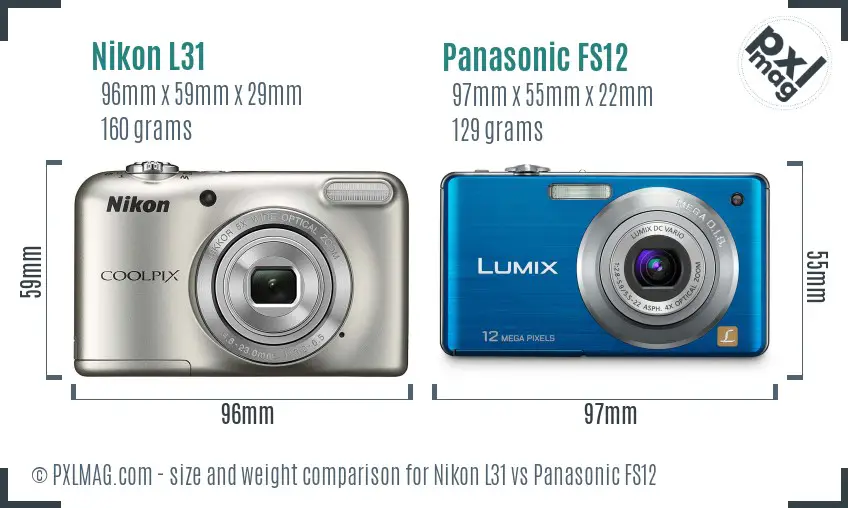 Nikon L31 vs Panasonic FS12 size comparison