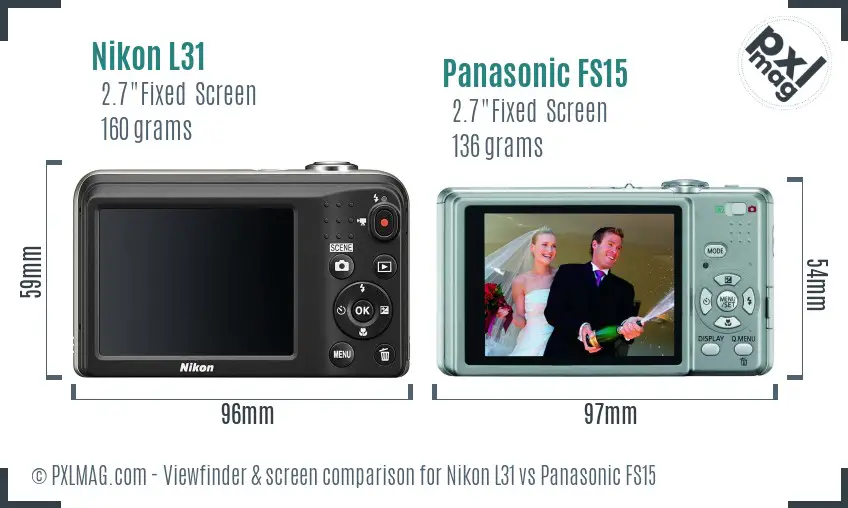 Nikon L31 vs Panasonic FS15 Screen and Viewfinder comparison