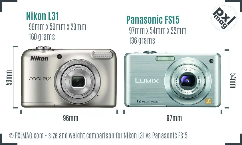 Nikon L31 vs Panasonic FS15 size comparison