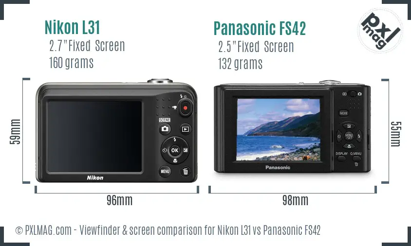 Nikon L31 vs Panasonic FS42 Screen and Viewfinder comparison