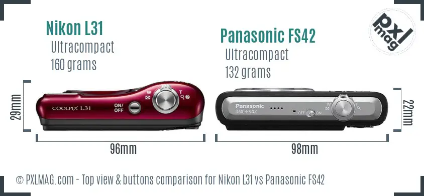 Nikon L31 vs Panasonic FS42 top view buttons comparison