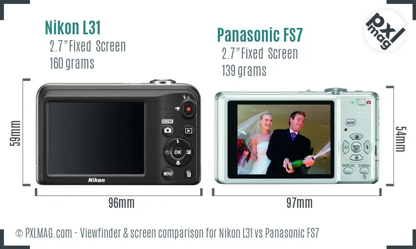 Nikon L31 vs Panasonic FS7 Screen and Viewfinder comparison