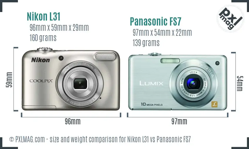 Nikon L31 vs Panasonic FS7 size comparison