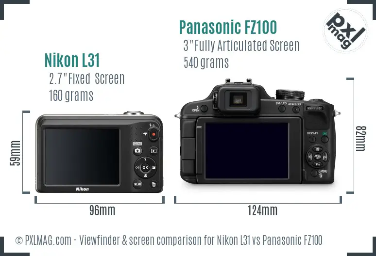 Nikon L31 vs Panasonic FZ100 Screen and Viewfinder comparison