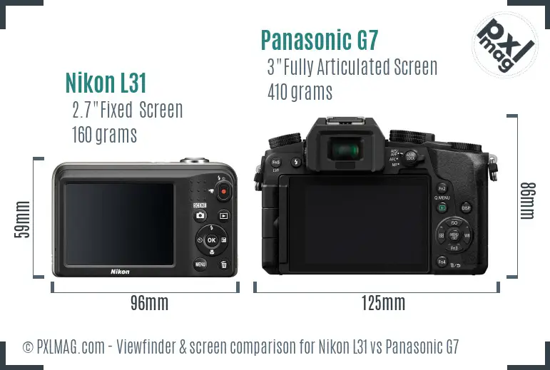 Nikon L31 vs Panasonic G7 Screen and Viewfinder comparison