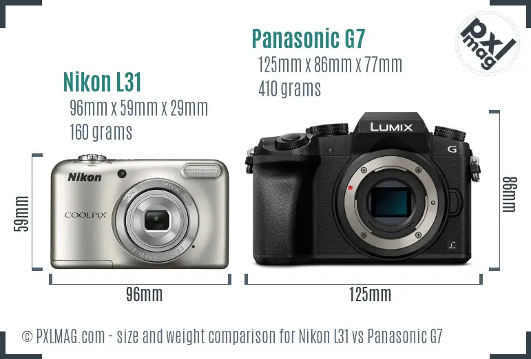 Nikon L31 vs Panasonic G7 size comparison