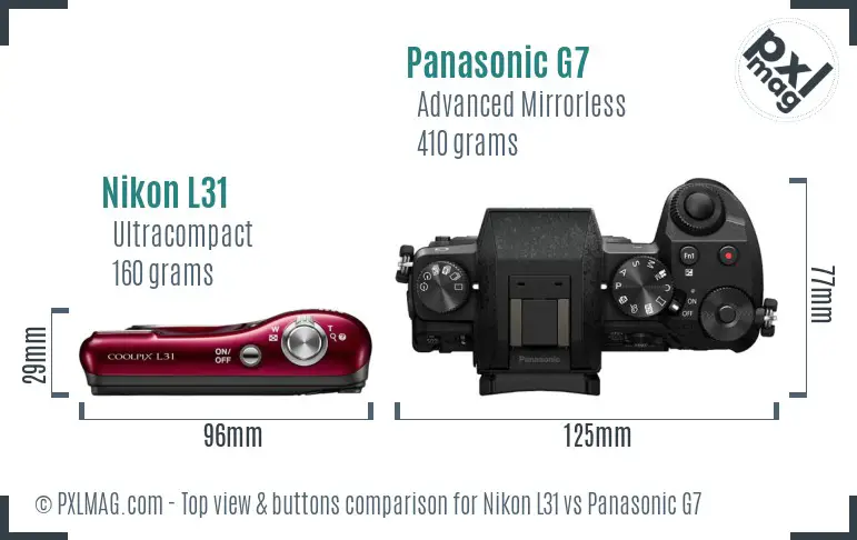 Nikon L31 vs Panasonic G7 top view buttons comparison