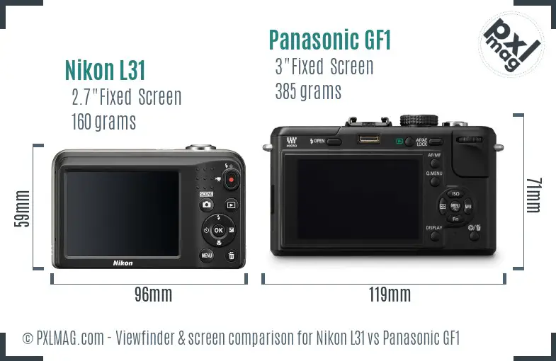 Nikon L31 vs Panasonic GF1 Screen and Viewfinder comparison