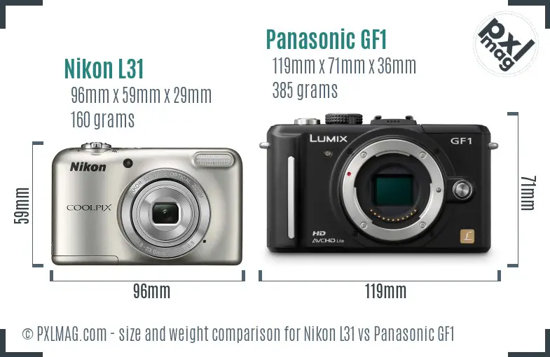 Nikon L31 vs Panasonic GF1 size comparison