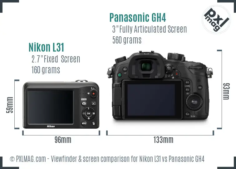 Nikon L31 vs Panasonic GH4 Screen and Viewfinder comparison
