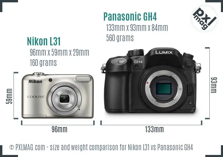 Nikon L31 vs Panasonic GH4 size comparison