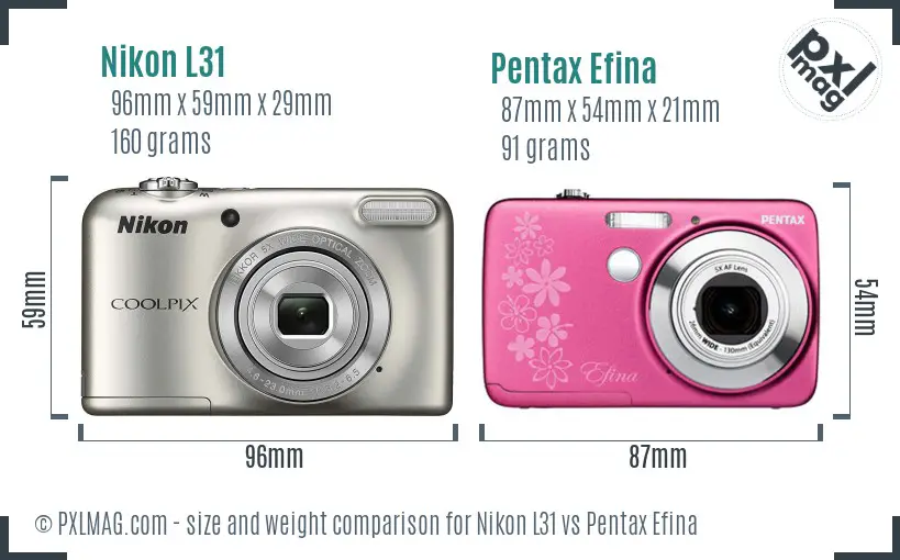 Nikon L31 vs Pentax Efina size comparison