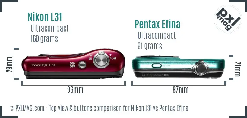 Nikon L31 vs Pentax Efina top view buttons comparison