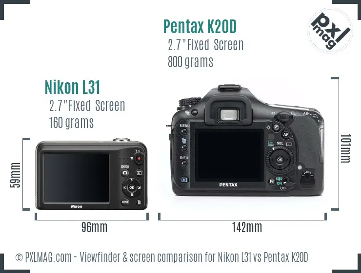 Nikon L31 vs Pentax K20D Screen and Viewfinder comparison