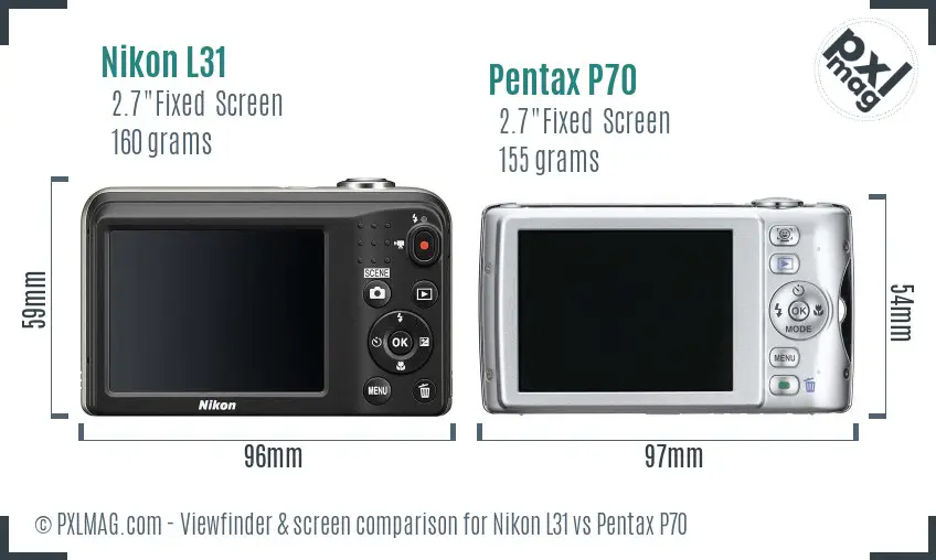 Nikon L31 vs Pentax P70 Screen and Viewfinder comparison