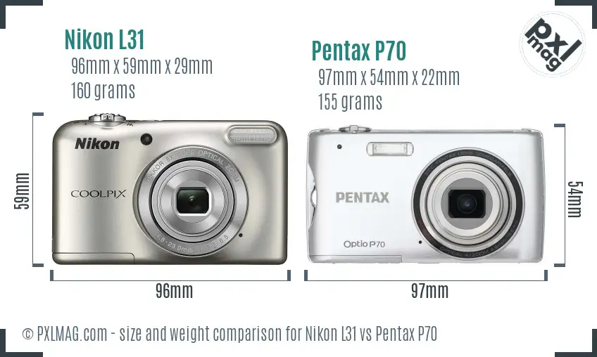 Nikon L31 vs Pentax P70 size comparison