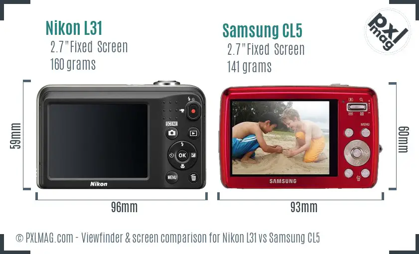 Nikon L31 vs Samsung CL5 Screen and Viewfinder comparison