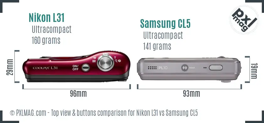 Nikon L31 vs Samsung CL5 top view buttons comparison
