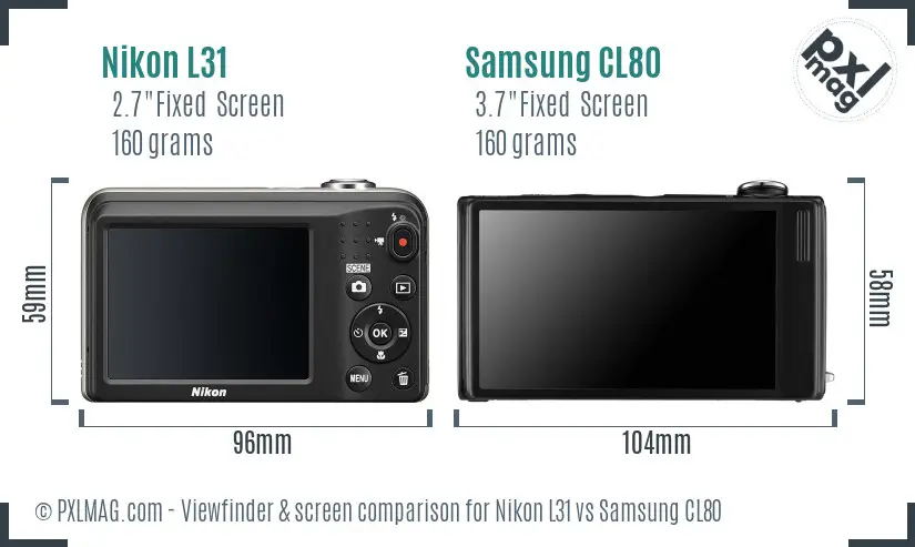 Nikon L31 vs Samsung CL80 Screen and Viewfinder comparison