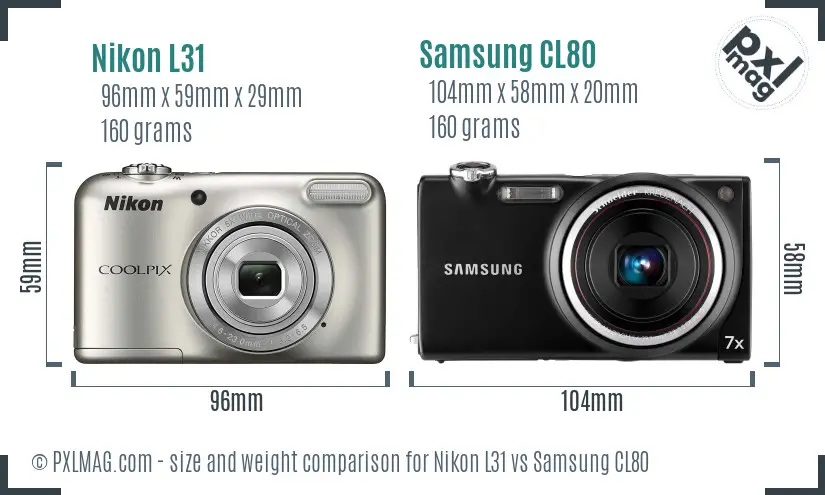 Nikon L31 vs Samsung CL80 size comparison