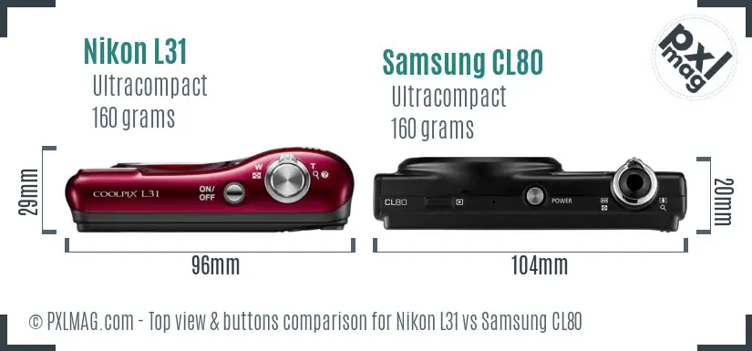 Nikon L31 vs Samsung CL80 top view buttons comparison