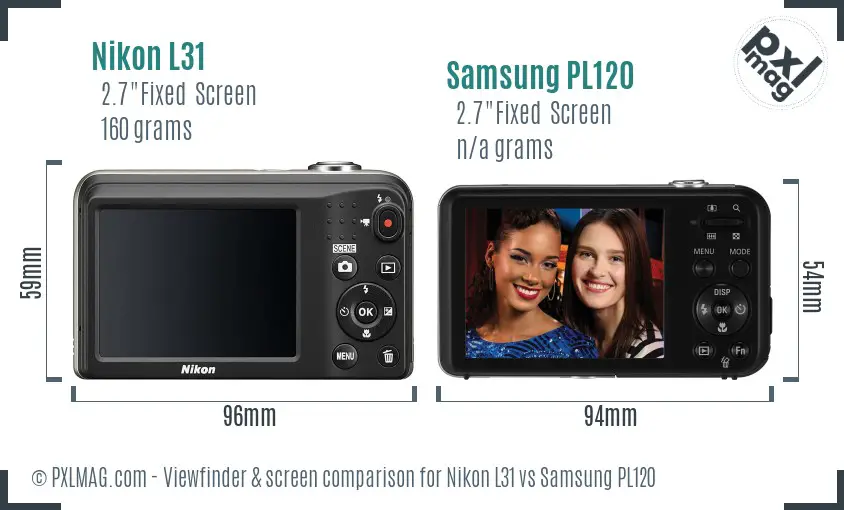 Nikon L31 vs Samsung PL120 Screen and Viewfinder comparison