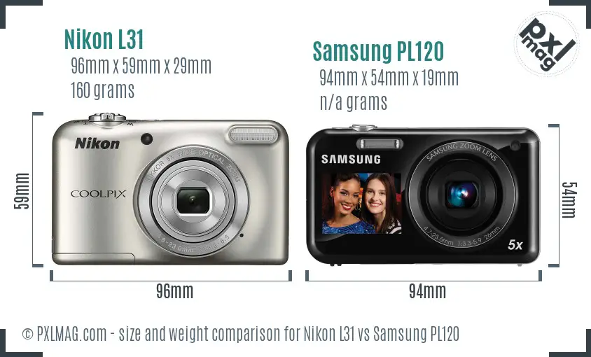 Nikon L31 vs Samsung PL120 size comparison