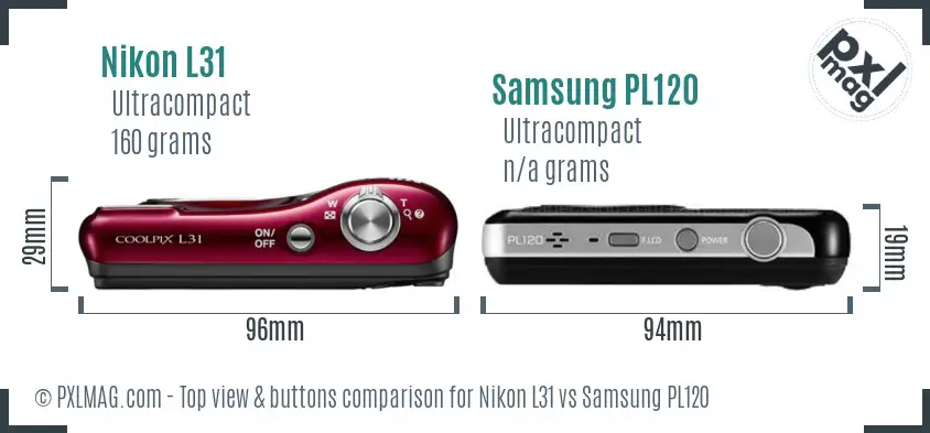 Nikon L31 vs Samsung PL120 top view buttons comparison
