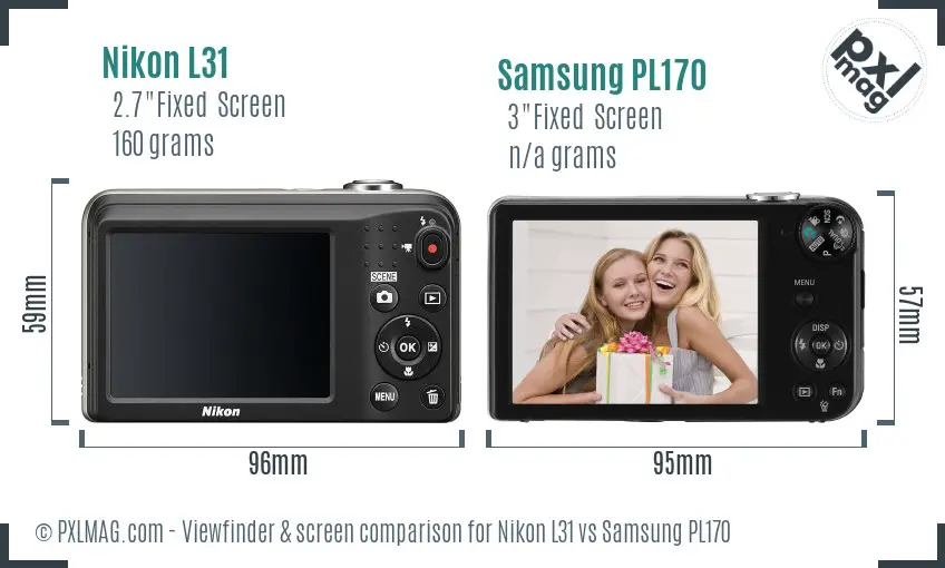 Nikon L31 vs Samsung PL170 Screen and Viewfinder comparison