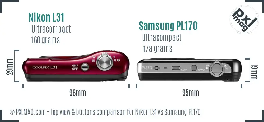 Nikon L31 vs Samsung PL170 top view buttons comparison