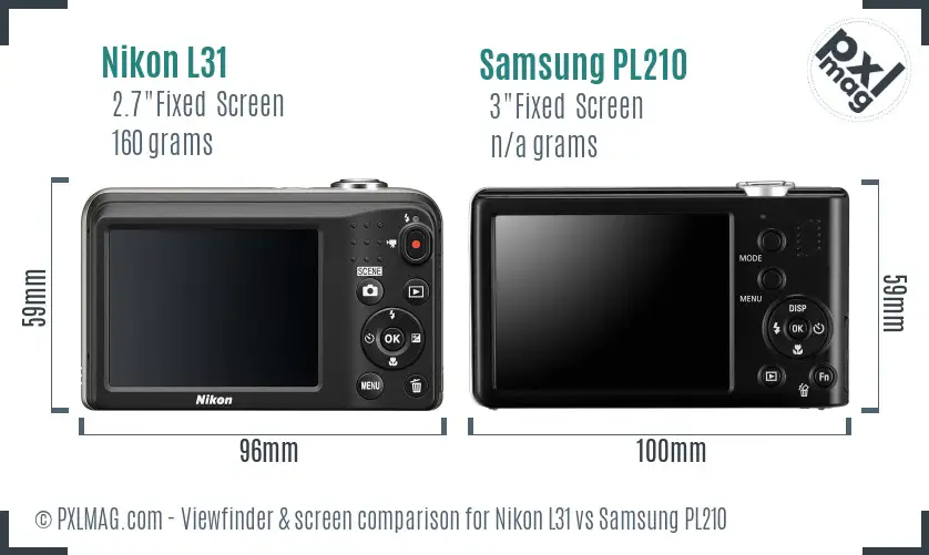 Nikon L31 vs Samsung PL210 Screen and Viewfinder comparison