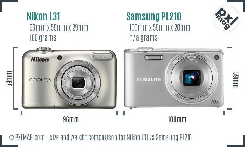 Nikon L31 vs Samsung PL210 size comparison