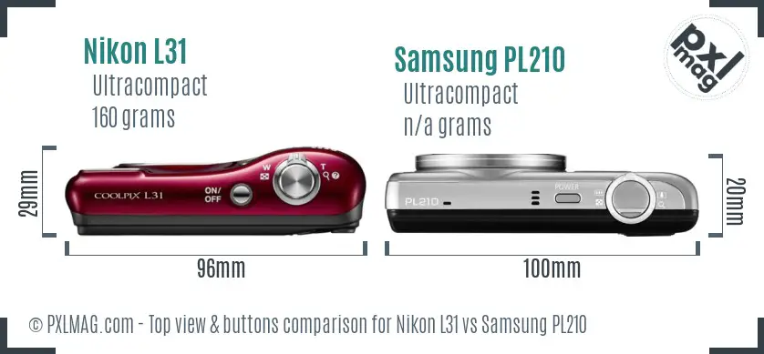 Nikon L31 vs Samsung PL210 top view buttons comparison
