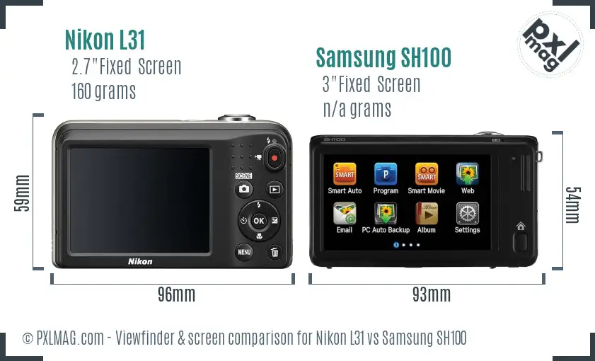 Nikon L31 vs Samsung SH100 Screen and Viewfinder comparison