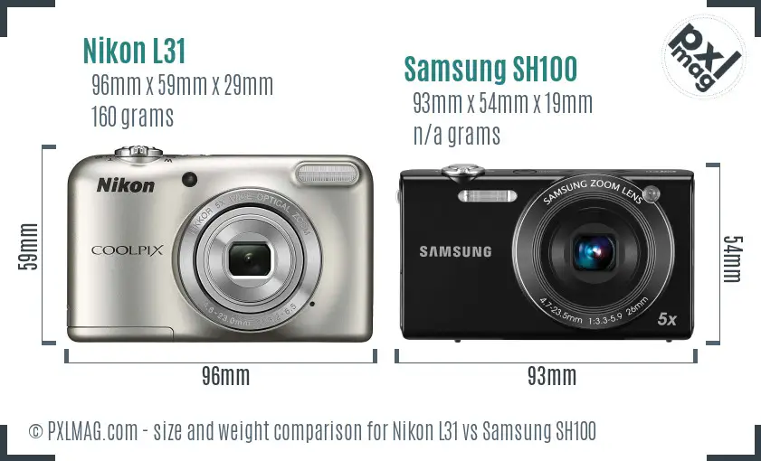 Nikon L31 vs Samsung SH100 size comparison