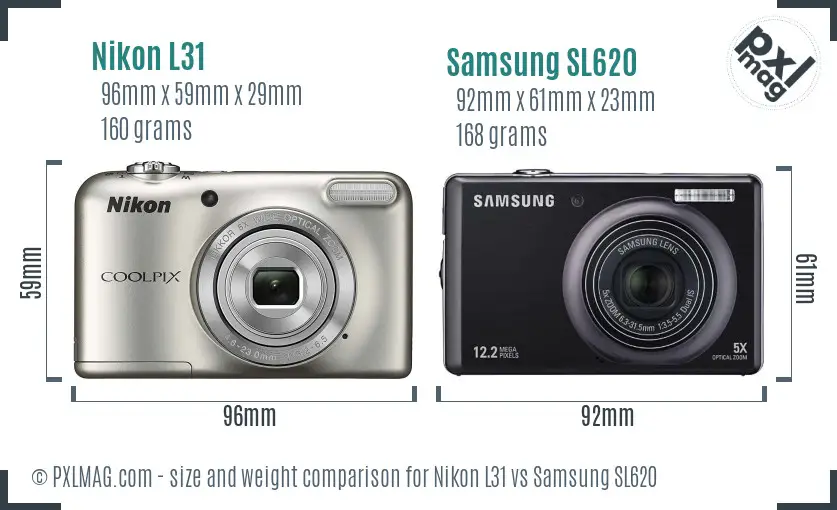Nikon L31 vs Samsung SL620 size comparison