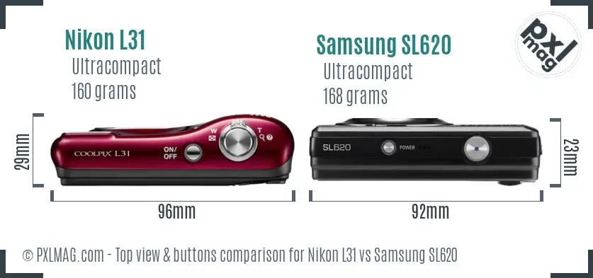 Nikon L31 vs Samsung SL620 top view buttons comparison
