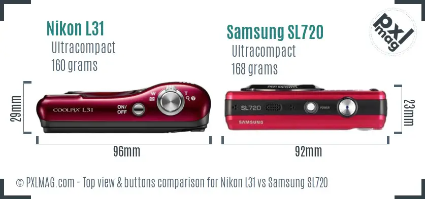 Nikon L31 vs Samsung SL720 top view buttons comparison Nikon L31 vs Samsung SL720 top view buttons comparison