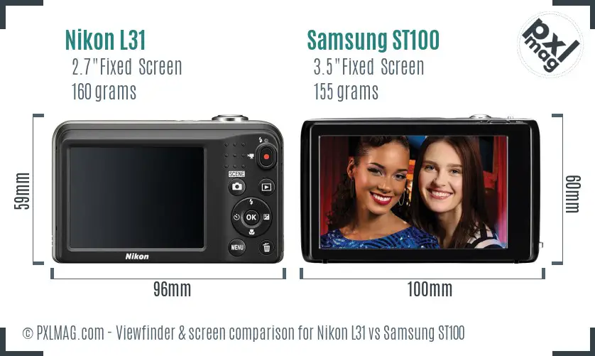 Nikon L31 vs Samsung ST100 Screen and Viewfinder comparison