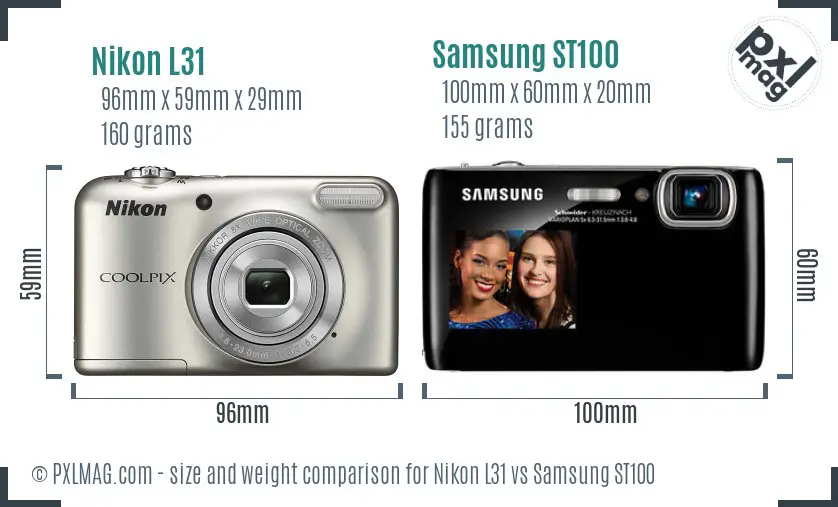 Nikon L31 vs Samsung ST100 size comparison