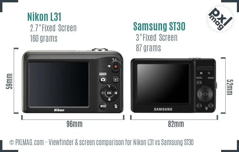 Nikon L31 vs Samsung ST30 Screen and Viewfinder comparison