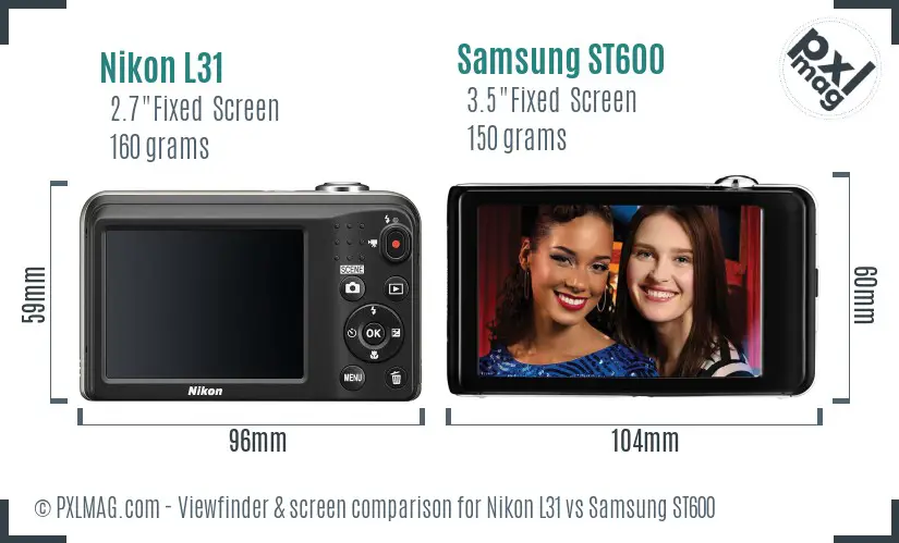 Nikon L31 vs Samsung ST600 Screen and Viewfinder comparison