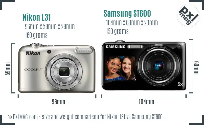Nikon L31 vs Samsung ST600 size comparison