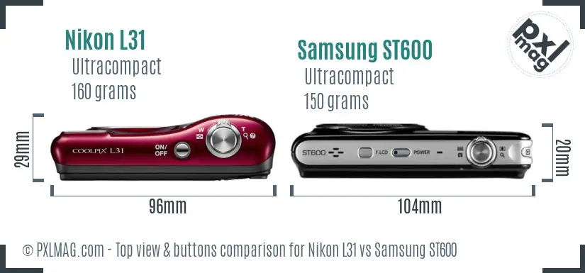 Nikon L31 vs Samsung ST600 top view buttons comparison