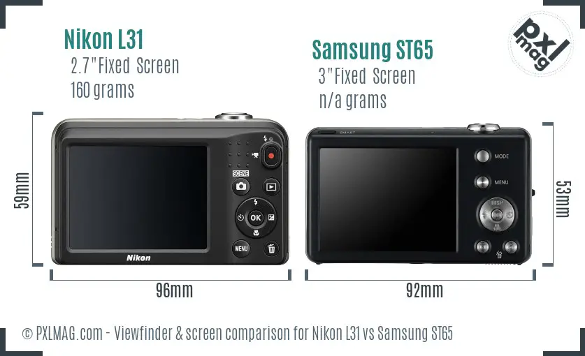 Nikon L31 vs Samsung ST65 Screen and Viewfinder comparison