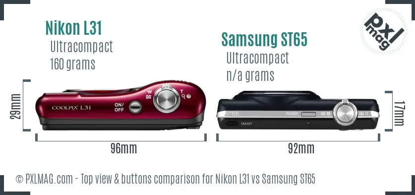 Nikon L31 vs Samsung ST65 top view buttons comparison