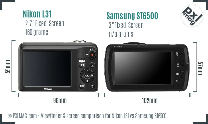 Nikon L31 vs Samsung ST6500 Screen and Viewfinder comparison