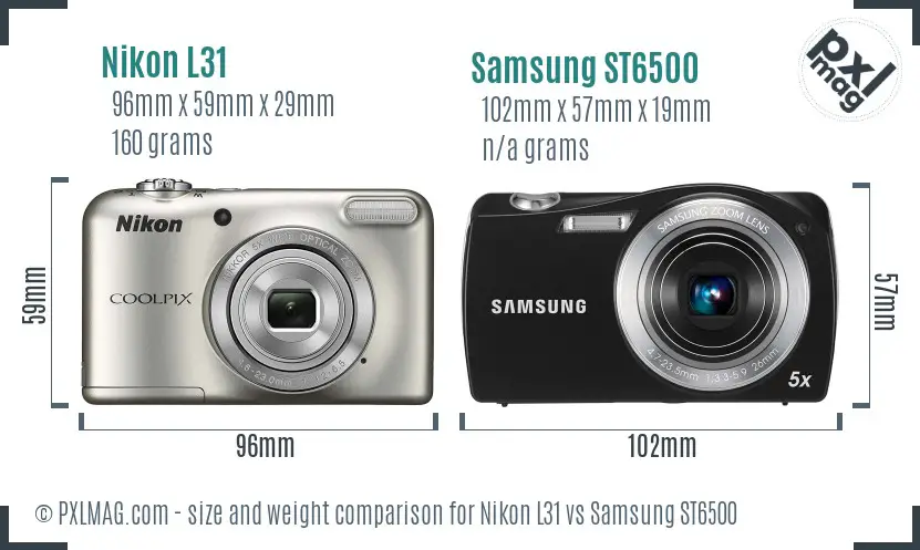 Nikon L31 vs Samsung ST6500 size comparison